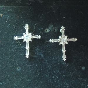 Danecraft cubic zirconia,silver plated,  cross earrings.